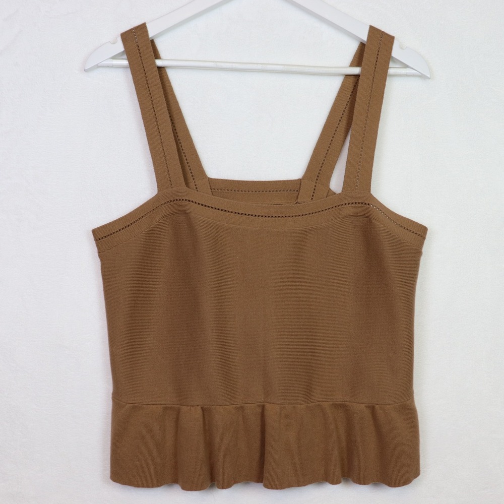 BANANA REPUBLIC Brown Knit Peplum Square Neck Tank Top L 868121-03-1